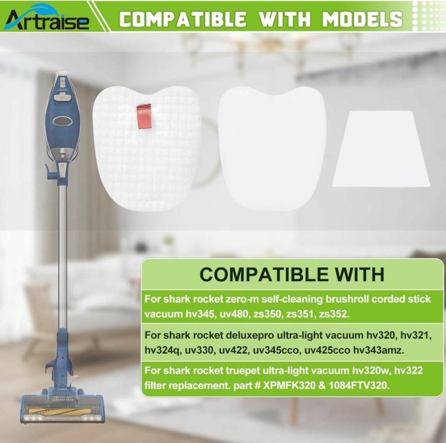 Artraise 4 Foam & Felt Filters + 4 Post-Filters Replacement for Shark Rocket DeluxePro Zero-M Hv345 Hv322 Zs350 Zs351 Zs352 Hv320 Vacuum Cleaner, Compatible with Part # Xpmfk320 & 1084Ftv320