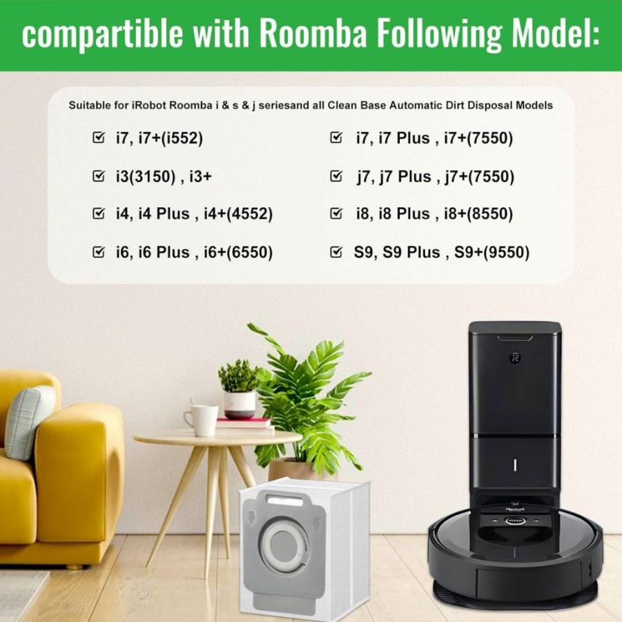 12 Pack HNRLOY Vacuum Dust Bags Compatible with iRobot Roomba i7/i8/i3/i4/i6/J7/S9 Series - Replacement Automatic Dirt Disposal Bags for Roomba Self-Emptying Robot Vacuums
