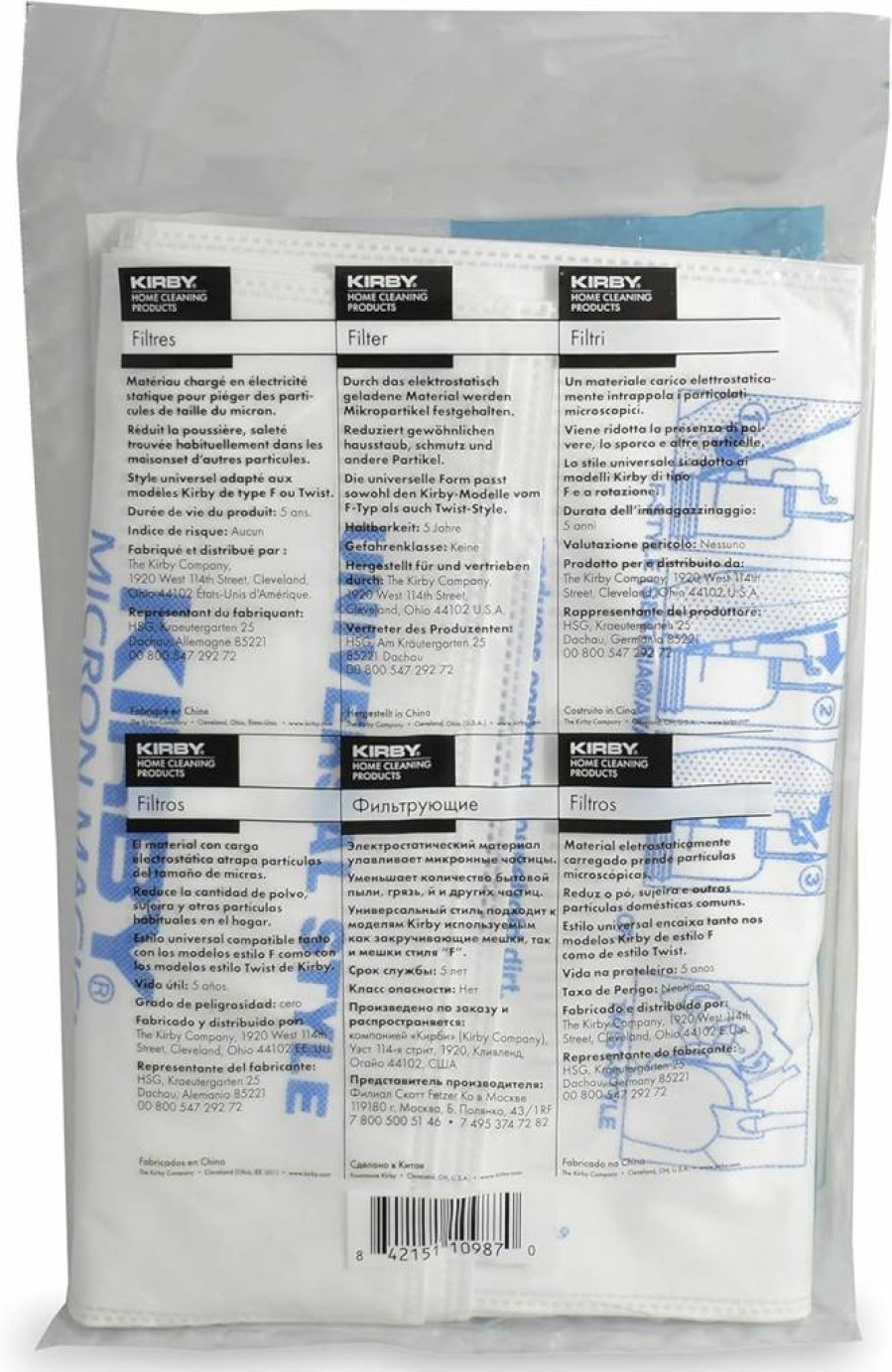 Kirby 205811 HEPA Filter Bags 2-Pack - Universal Fit for F-Style & Twist-Style Vacuum Models