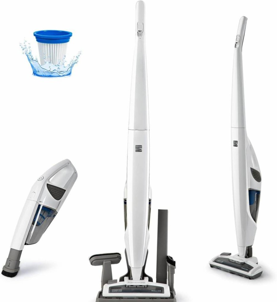 Kenmore DS1030 Cordless Stick Vacuum Cleaner - 2-Speed Lightweight for Hardwood Floors, Carpets & Pet Hair - LED Headlight, 2-in-1 Handheld, White