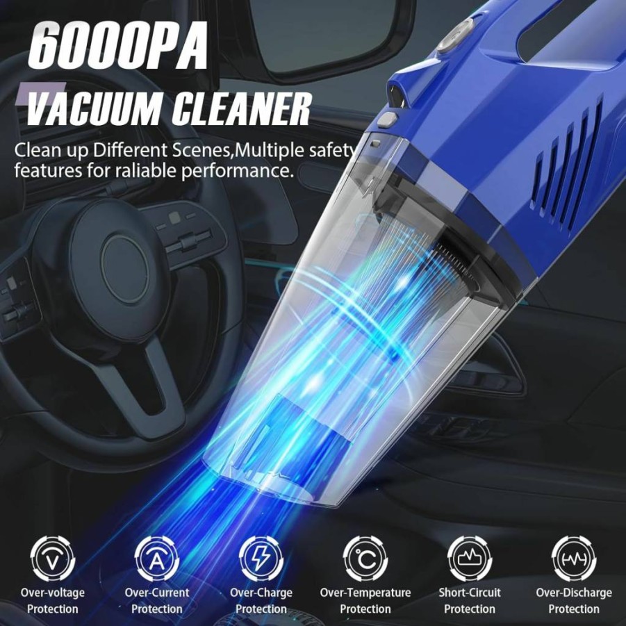 Bossdan Cordless Handheld Vacuum Cleaner - 6Kpa Powerful Suction, USB Rechargeable, HEPA Filter, LED Light for Pet Hair, Home, Car, Office with Accessories