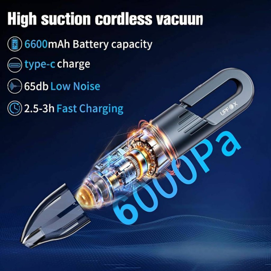 UPFOX Cordless Handheld Vacuum Cleaner - Portable Rechargeable Mini Vacuum for Car, Home, Office, Pet Hair, Travel Cleaning (Black)