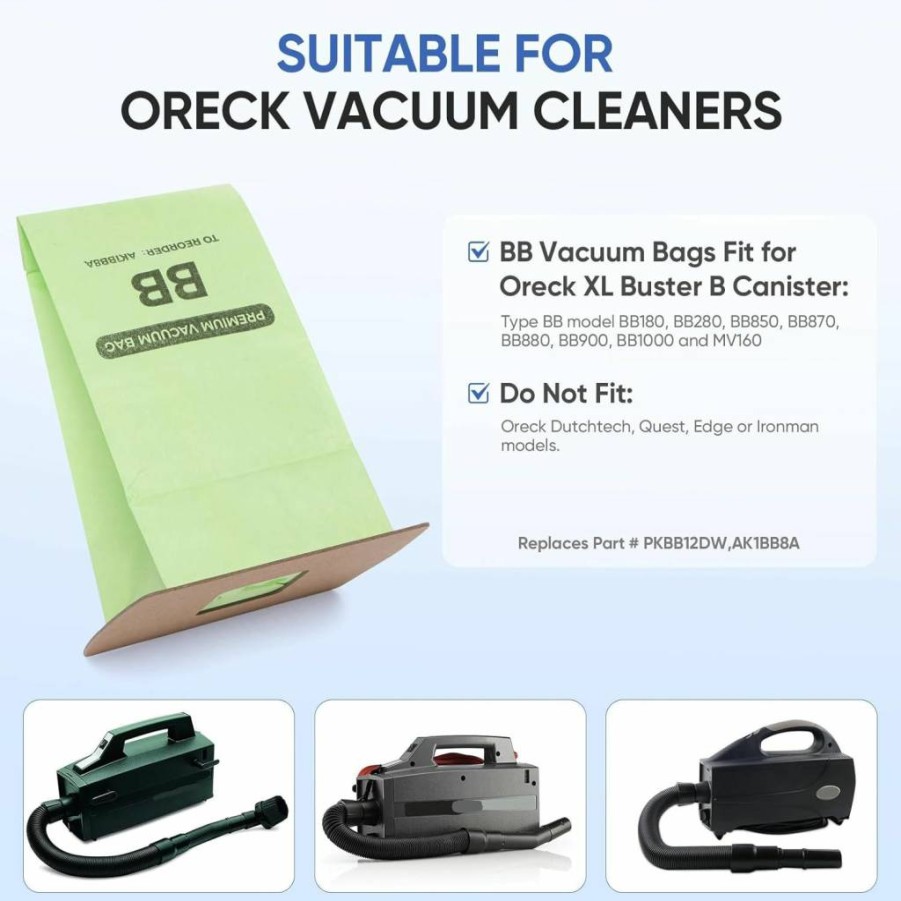 20 Pack BIHARNT Type BB Vacuum Bags - Compatible with Oreck XL Buster B, BB180, BB280, BB850, BB870, BB880, BB900, BB1000 & MV160CC1600 - Includes 6 Motor Filters