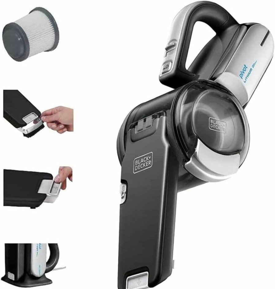 BLACK+DECKER BDH2000PL Cordless Handheld Vacuum Cleaner, Dustbuster Pivot Vac for Home and Car, Includes Crevice Tool and Pivot Nozzle, Lightweight and Portable