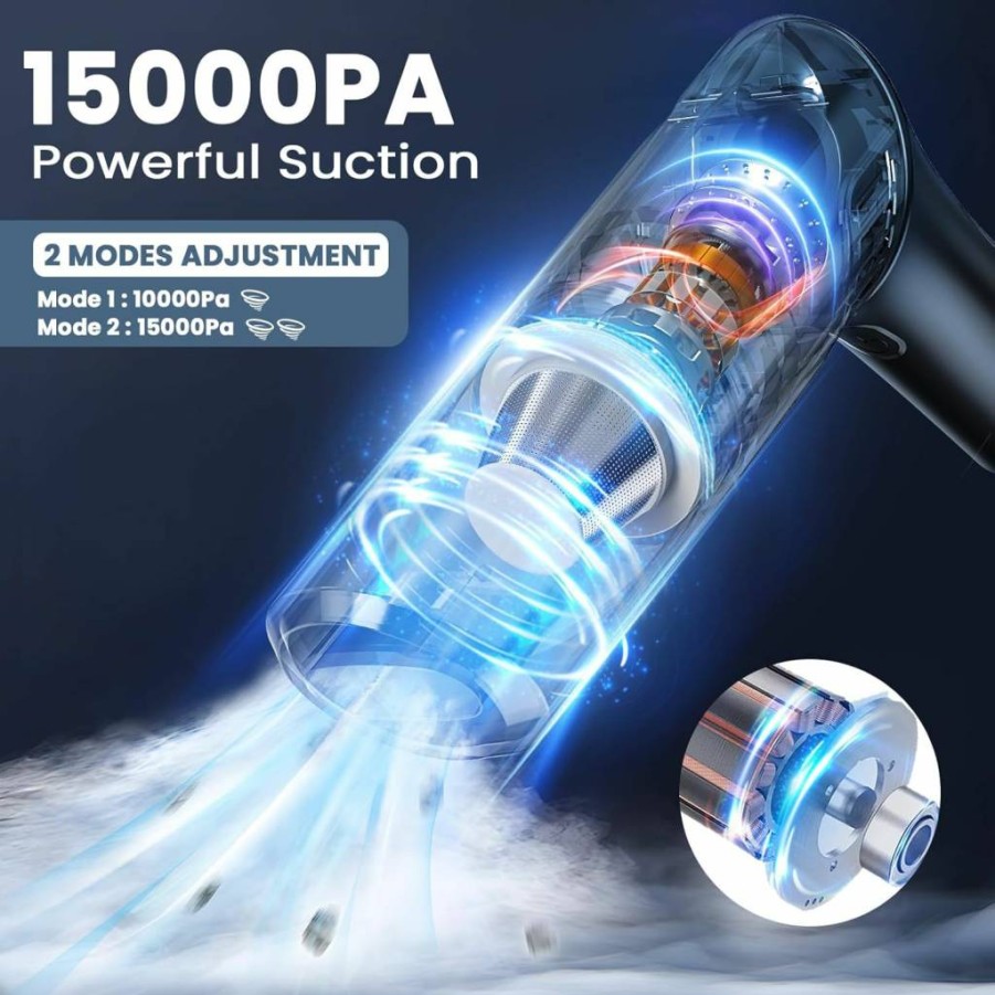 MZGO Cordless Handheld Vacuum Cleaner - 15000Pa Powerful Rechargeable Mini Vacuum with Brushless Motor for Car and Home Cleaning, Portable Lightweight Car Vacuum