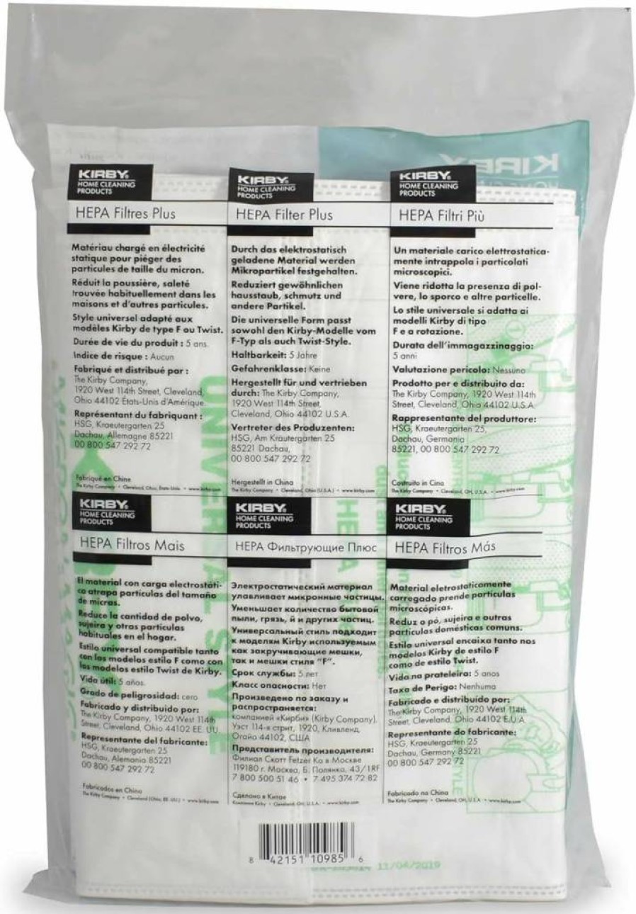 Kirby Microallergen Plus HEPA Filter Bags 6-Pack - Compatible with Kirby F-Style & Twist-Style Vacuums (Part #204814)