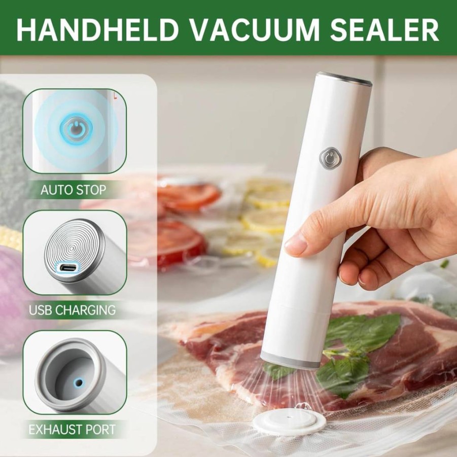 Thetchry Cordless Handheld Vacuum Sealer for Food Preservation - 12 Reusable Vacuum Bags, Portable Compact Machine for Sous Vide, Meal Prep, Travel & Fresh Food Storage