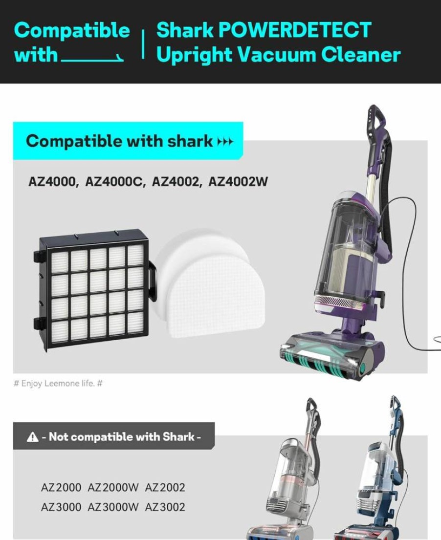 Leemone AZ4002 Replacement HEPA Filters & Foam Felt Pads Compatible with Shark AZ4000 AZ4002 PowerDetect Vacuum Cleaner Accessories Kit