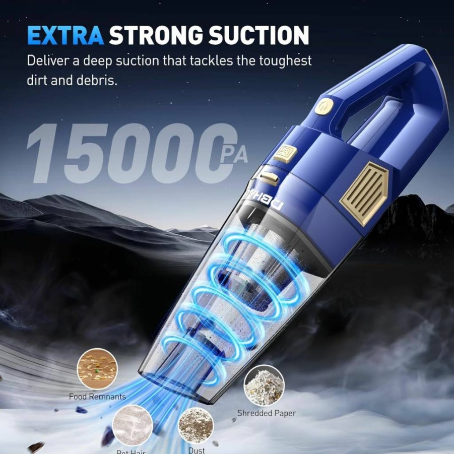 DBHAL Cordless Handheld Vacuum Cleaner - 15000Pa Powerful Suction, Lightweight & Portable with Multi Accessories, Rechargeable for Car and Home Cleaning