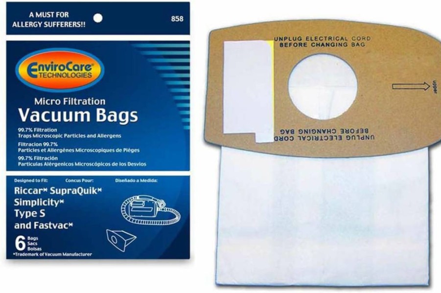 EnviroCare Replacement Vacuum Bags - 6 Pack Compatible with Riccar SupraQuick, Simplicity Type S, and FastVac Models | HEPA Micro Filtration Dust Bags