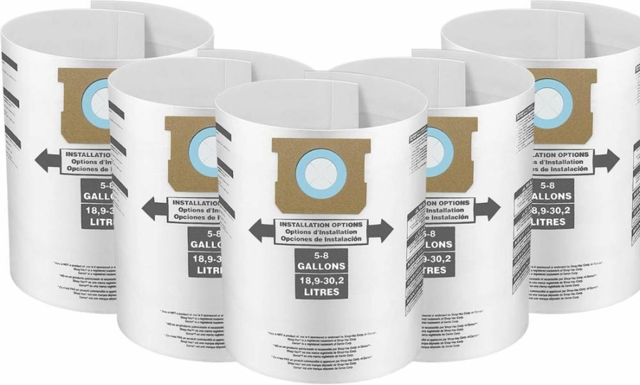 5 Pack FGDG Disposable HEPA Vacuum Bags for Shop Vac 5-8 Gallon - Compatible with Type E, Type H, VF2004, VHBS, VDBS Models - White Filter Collection Bags