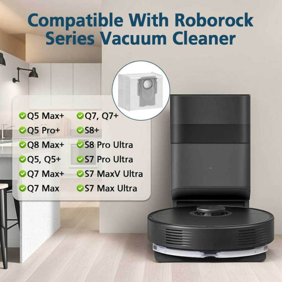 16 Pack Lacvik Q5 Dust Bags for Roborock Q5, Q7, Q8, S7, S8 Series Robot Vacuums - 3.6L Vacuum Replacement Bags Compatible with Q5 Max+, Q7 Max+, S8 Pro Ultra, S7 MaxV Ultra