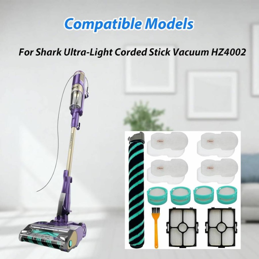 Dxyue 12-Pack Replacement Parts Kit for Shark Power Detect Upright Vacuum - Includes 1 Roller Brush, 2 HEPA Filters, 4 Filter Cotton, 4 Aroma Pads, 1 Small Yellow Brush (Compatible with Hz4002/Hz4000 Models)