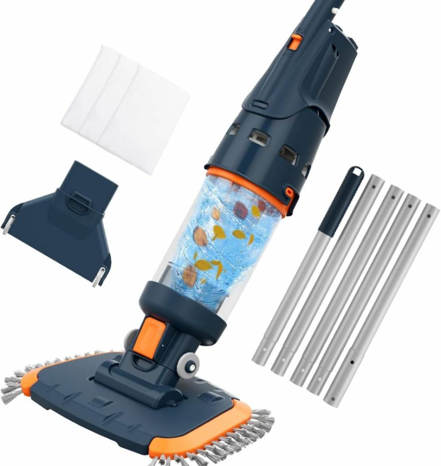 AQUAFYSH Cordless Pool Vacuum Cleaner - 750GPH Strong Suction, 60Min Rechargeable, 3 Fine Mesh Filters, Lightweight with Aluminum Pole & Angle Head for Hot Tubs, Inground, Above Ground Pools