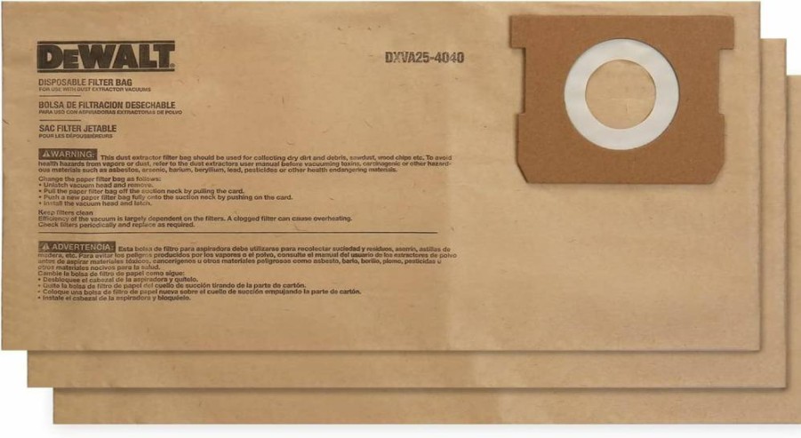 DEWALT DXV06P DXV09P DXV10P Wet/Dry Vacuum Dust Bags 3-Pack, Compatible with 6-10 Gallon Shop Vacuums DXV06P DXV09PA DXV10PL DXV10S DXV10SA DXV10SB Models
