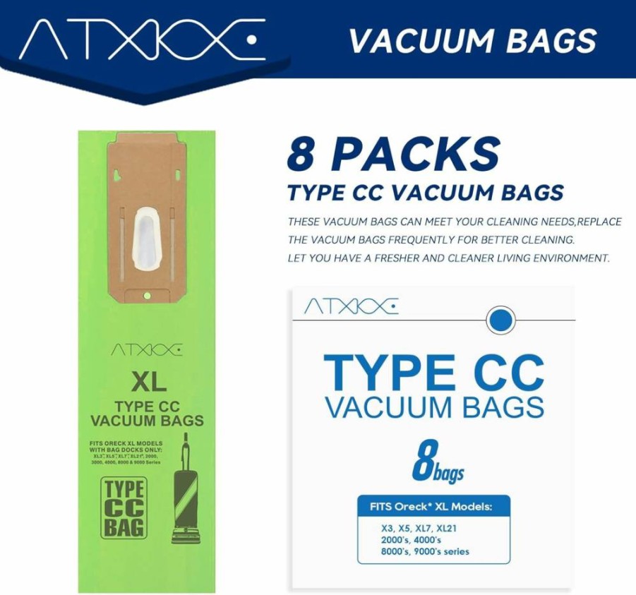 8 Pack ATXKXE Vacuum Cleaner Bags Compatible with Oreck XL Upright Vacuums, Replacement for Oreck Type CC Vacuum Bags