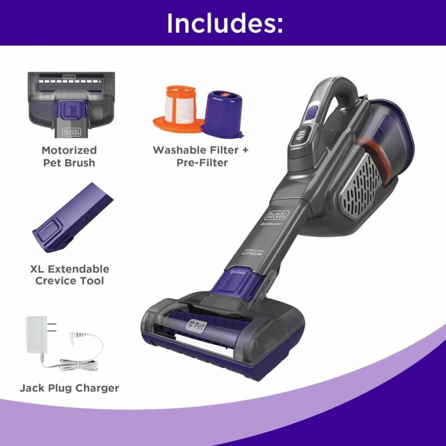 BLACK+DECKER Cordless Handheld Vacuum for Pet Hair, Home, and Car | AdvancedClean+ Technology | Dustbuster Furbuster Model HHVK515JP07