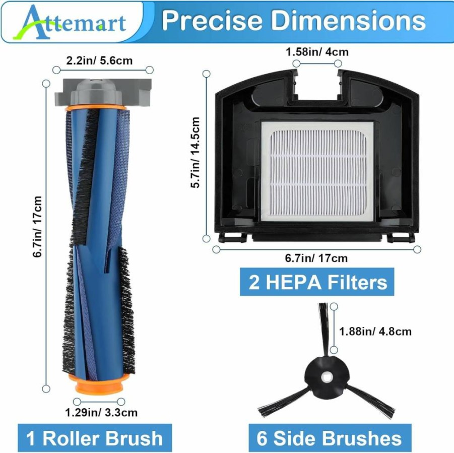 Attemart Replacement Parts Kit for Shark RV2310 Matrix Robot Vacuum - 1 Roller Brush, 2 HEPA Filters, 6 Side Brushes (Compatible with RV2310, Excludes AV2310AE/RV2310AE Models)
