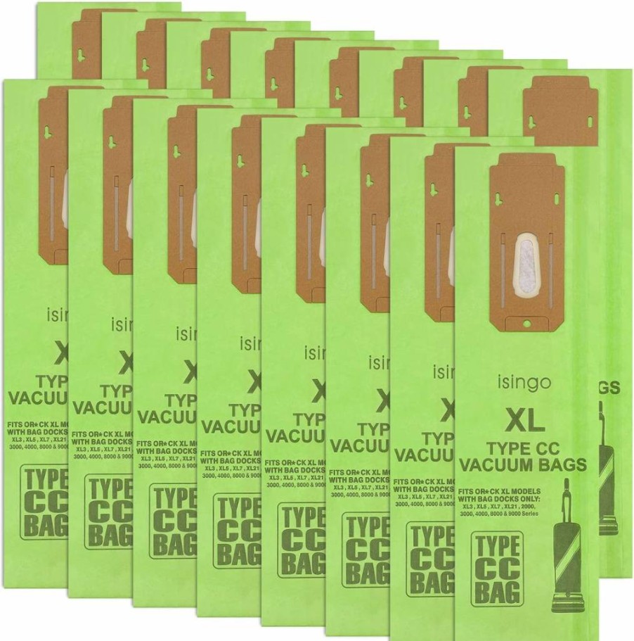 iSingo 16 Pack Vacuum Bags for Oreck Type CC, Compatible with XL XL2 XL7 XL21 Upright Vacuums, Replaces CCPK8 CCPK8DW, Durable Green Replacement Bags