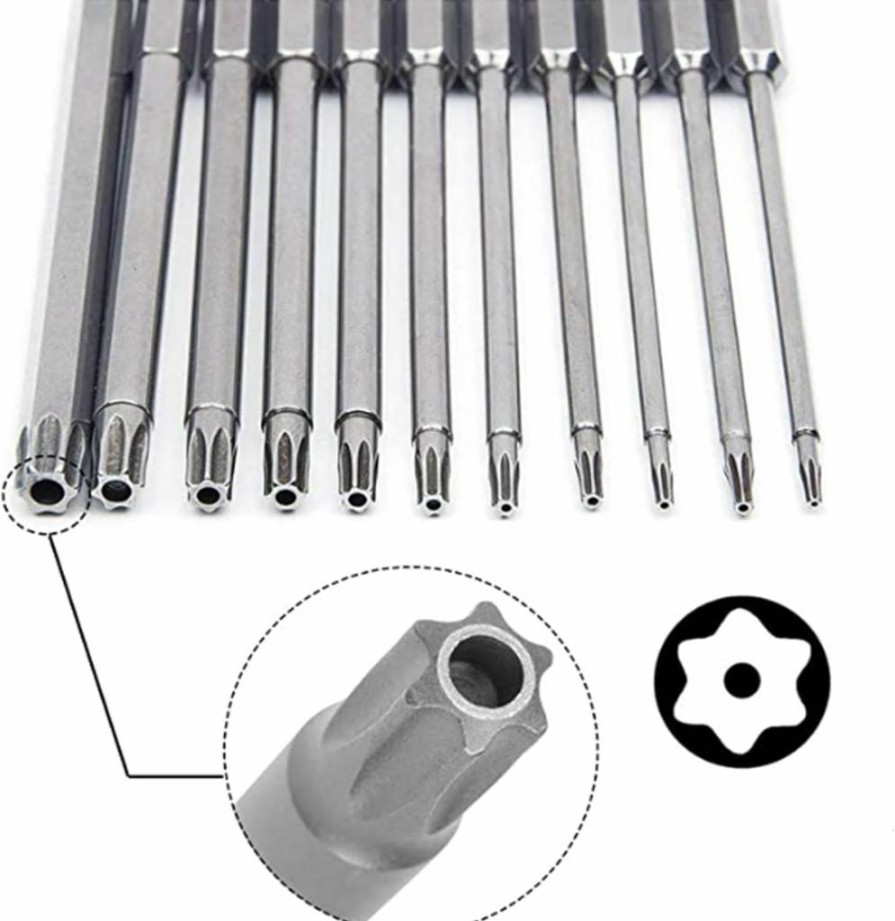 Aiyun 11-Piece S2 Steel Magnetic Security Bit Set for Shark Vacuum - T6 to T40 Star Driver Bits, 100mm Length, 4-Inch Screwdriver Accessories