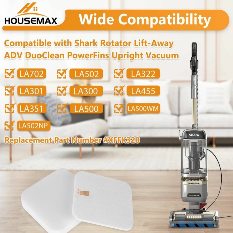 HOUSEMAX 2-Pack Vacuum Filter Replacement Compatible with Shark Lift Away Models LA300, LA301, LA322, LA455, LA500, LA500WM, LA502, LA702 - Replaces XFFK320 Part