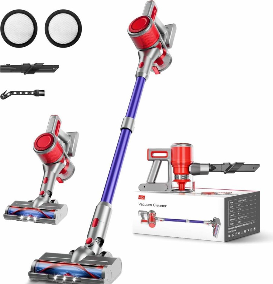 BSNAW N504 Cordless Stick Vacuum Cleaner - 40Kpa Powerful Suction, 45Min Runtime, 8-in-1 Lightweight Handheld Vacuum for Pet Hair, Hard Floors & Carpets, Rechargeable Battery