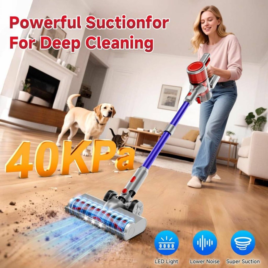 BSNAW N504 Cordless Stick Vacuum Cleaner - 40Kpa Powerful Suction, 45Min Runtime, 8-in-1 Lightweight Handheld Vacuum for Pet Hair, Hard Floors & Carpets, Rechargeable Battery
