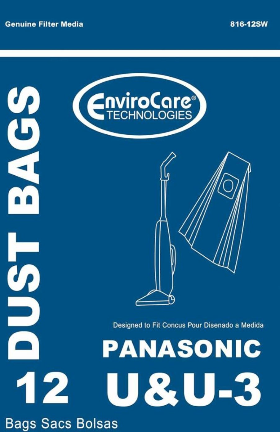 EnviroCare Panasonic Vacuum Cleaner Dust Bags - Compatible with Models U, U-3, U-6 - 12 Pack Replacement Bags