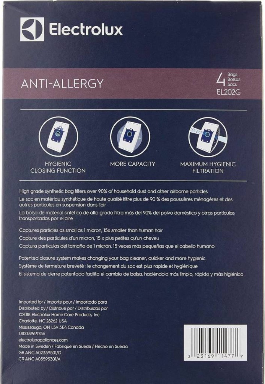 Electrolux EL202G S-Bag Anti-Allergy Vacuum Bags, 4-Pack, Blue – HEPA Synthetic Dust Bags for Electrolux Vacuum Cleaners