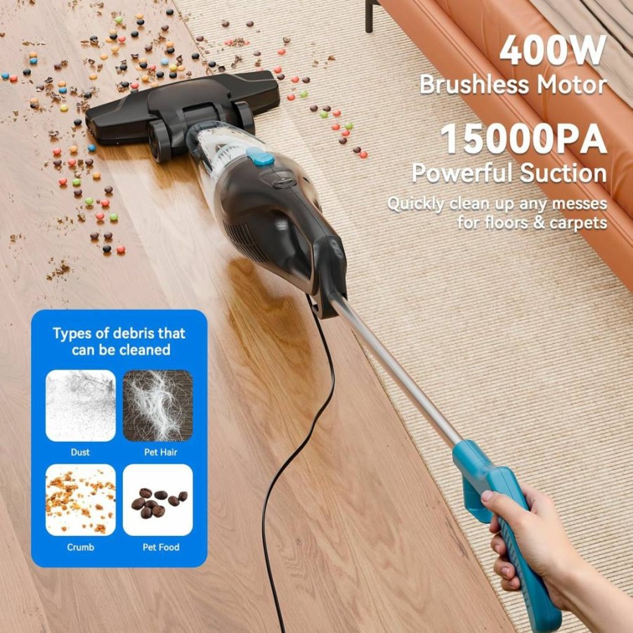 TC-JUNESUN 4-in-1 Corded Stick Vacuum Cleaner with 15Kpa Suction, Washable HEPA Filter, Lightweight Design for Pet Hair, Carpets & Hard Floors, Converts to Handheld Vacuum for Home & Car Cleaning