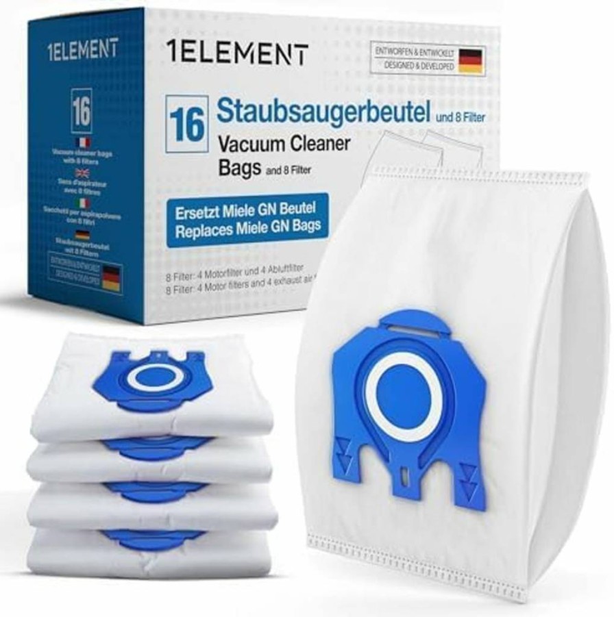 1E 16 Vacuum Bags with 4 Motor & Exhaust Filters - Compatible with Miele Classic C1, Complete C2 & C3, Models S8340, S8000, S5000, S2000, S600 - Replaces Miele GN, 9917730, 12281680