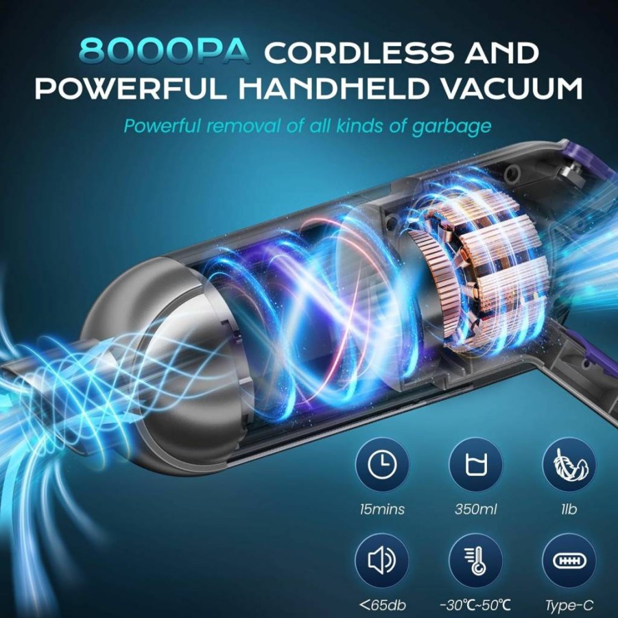 NecYINuoVe Cordless Handheld Vacuum Cleaner - Powerful Suction, Rechargeable, Lightweight for Car, Home, Office, Pet Hair, LED Light, Portable Black Vacuum