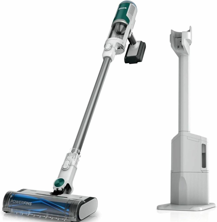 SHARK Cordless Stick Vacuum Cleaner with Auto-Empty System, Self-Cleaning Brushroll, HEPA Filter, Powerful Suction, Lightweight Design for Pet Hair - Renewed (White + Green)