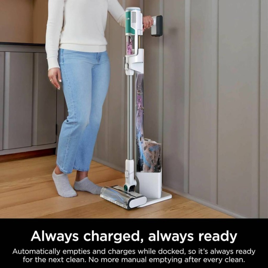 SHARK Cordless Stick Vacuum Cleaner with Auto-Empty System, Self-Cleaning Brushroll, HEPA Filter, Powerful Suction, Lightweight Design for Pet Hair - Renewed (White + Green)