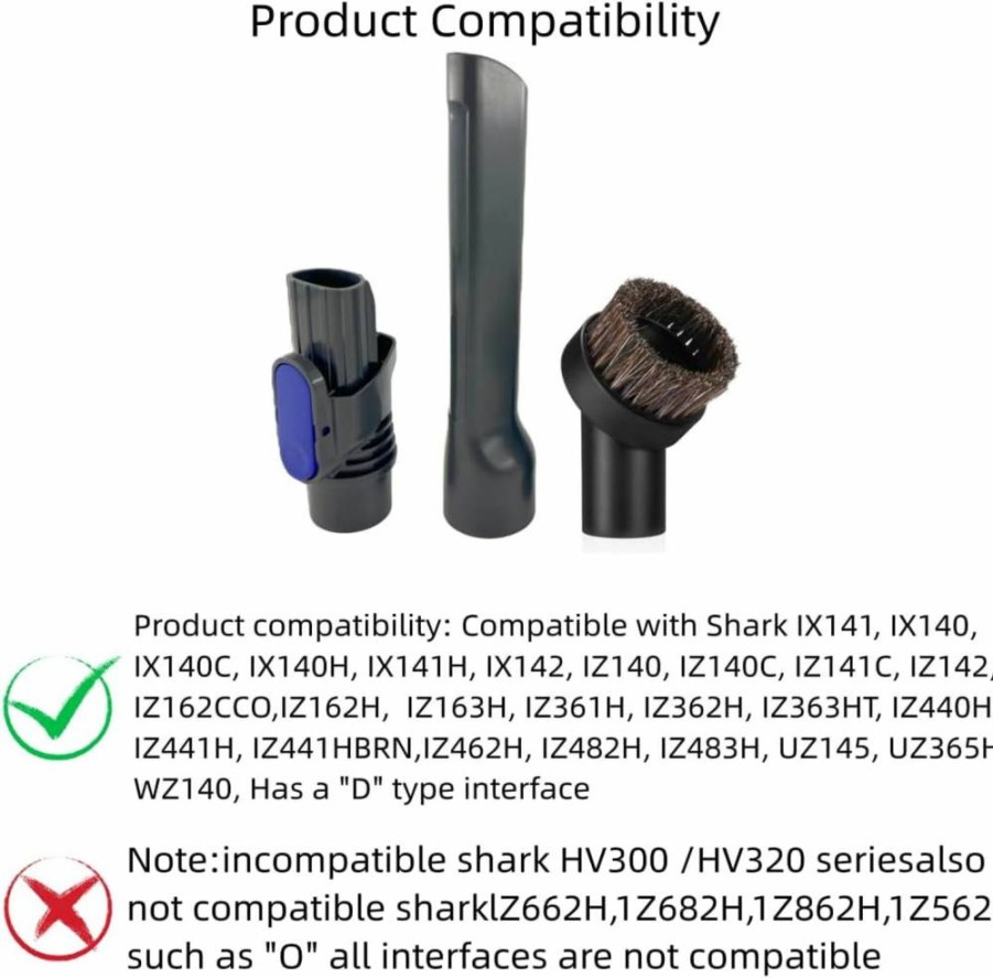 QINAN Replacement Parts for Shark Pet Cordless Stick Vacuum IX141 IZ462H IZ483H - Crevice Tool & Horse Hair Brush Attachments for D-Shaped Vacuums