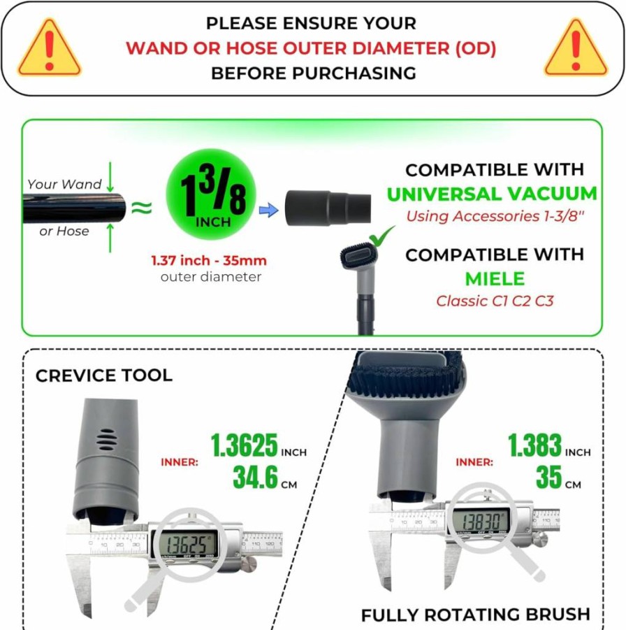 VACEXT Universal 360 Rotating Vacuum Brush Attachment with Crevice Tool & Hose Adapter - Fits Shark NV500 NV501 Stratos AZ3002 Rocket HV300 HV301 HV322 HV371 - 1-3/8 Inch Vacuum Accessories