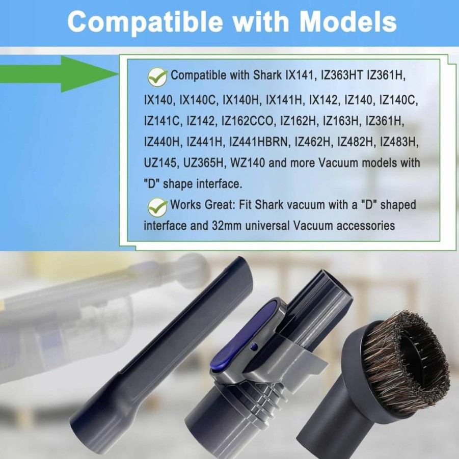 Rjnlsc 1.25" Horse Hair Brush & Crevice Tool Adapter for Shark IZ140-IZ483H, IX140-IX142 Cordless Stick Vacuum Cleaner Accessories