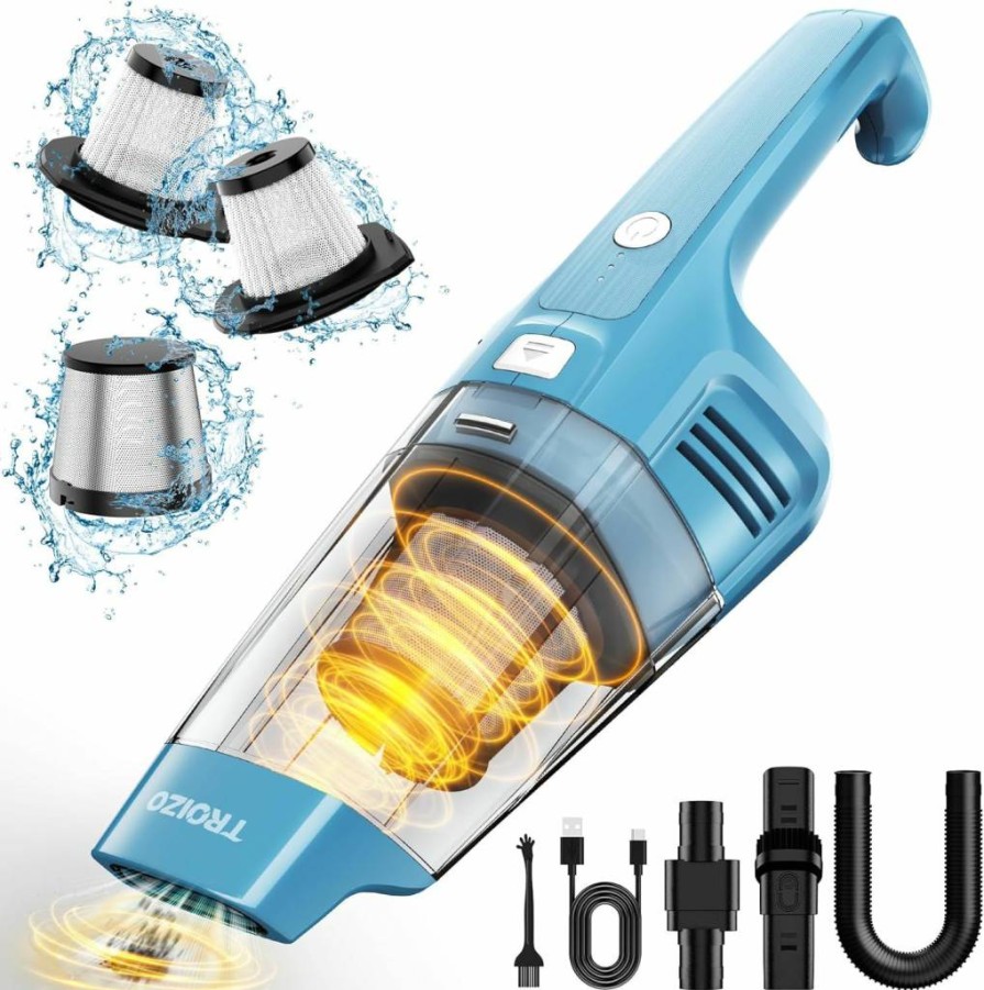 TROIZO Cordless Handheld Vacuum Cleaner - 14500Pa Powerful Suction, Rechargeable & Portable with Brushless Motor for Home, Car, Pet Hair - Multi-Accessories Included