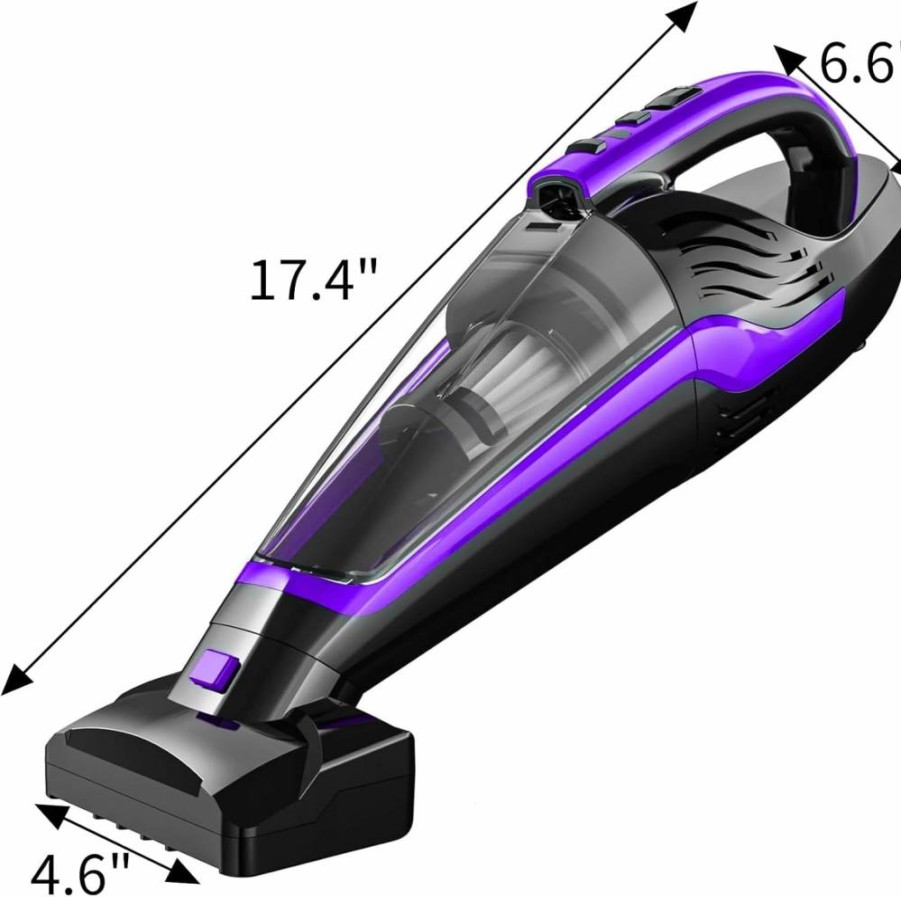Powools Cordless Handheld Vacuum for Pet Hair - Portable Rechargeable Car Vacuum with Motorized Brush, Reusable Filter for Carpet, Couch & Stairs - Red, 17.4x4.6x6.6 Inches