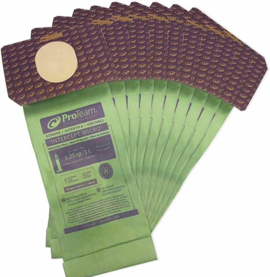 ProTeam 103483 3.25-Quart Micro Filter Bags - 10-Pack Green Replacement Vacuum Filters for Optimal Dust Control