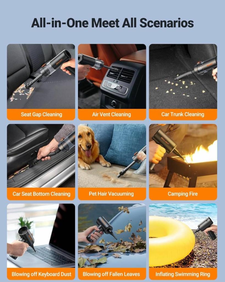 SEALIGHT Cordless Car Vacuum Cleaner 22000Pa - 4-in-1 Portable Handheld Vacuum for Auto, Pet Hair, Home & Office - Powerful Mini Air Duster with Car Accessories