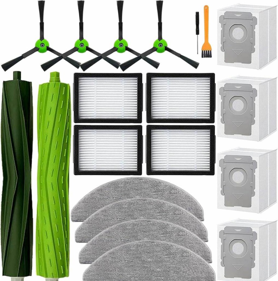 Tivcroxs Replacement Parts Kit for iRobot Roomba Combo i5, i5+, j5, j5+ - 4 Filters, 4 Mop Pads, 4 Side Brushes, 1 Roller Brush, 4 Vacuum Bags