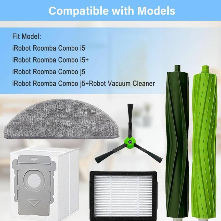 Tivcroxs Replacement Parts Kit for iRobot Roomba Combo i5, i5+, j5, j5+ - 4 Filters, 4 Mop Pads, 4 Side Brushes, 1 Roller Brush, 4 Vacuum Bags