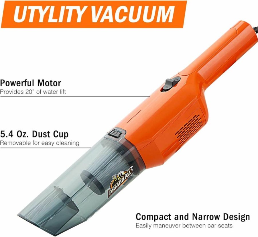 Armor All AA07V1 Handheld Car Vacuum Cleaner - Portable, Lightweight, Orange for Quick Auto Cleaning