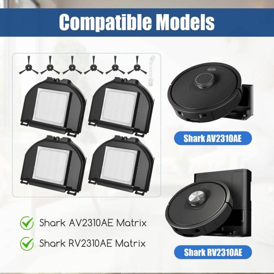 Walntec Replacement Parts for Shark RV2310AE Matrix - 4 HEPA Filters, 6 Side Brushes, 1 Cleaning Brush (Compatible with AV2310AE, Not RV2310)