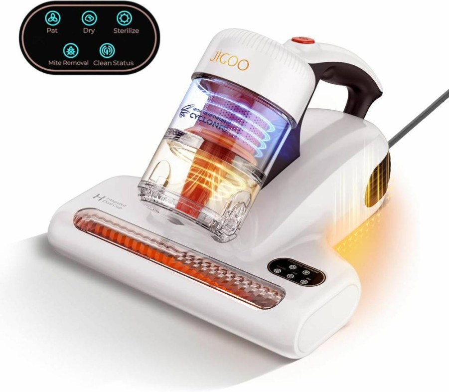 JIGOO 500W UV Bed Vacuum Cleaner with 13Kpa Strong Suction & High Heat Tech for Deep Cleaning Mattress, Sofa & Fabric Surfaces (Corded, 120V)
