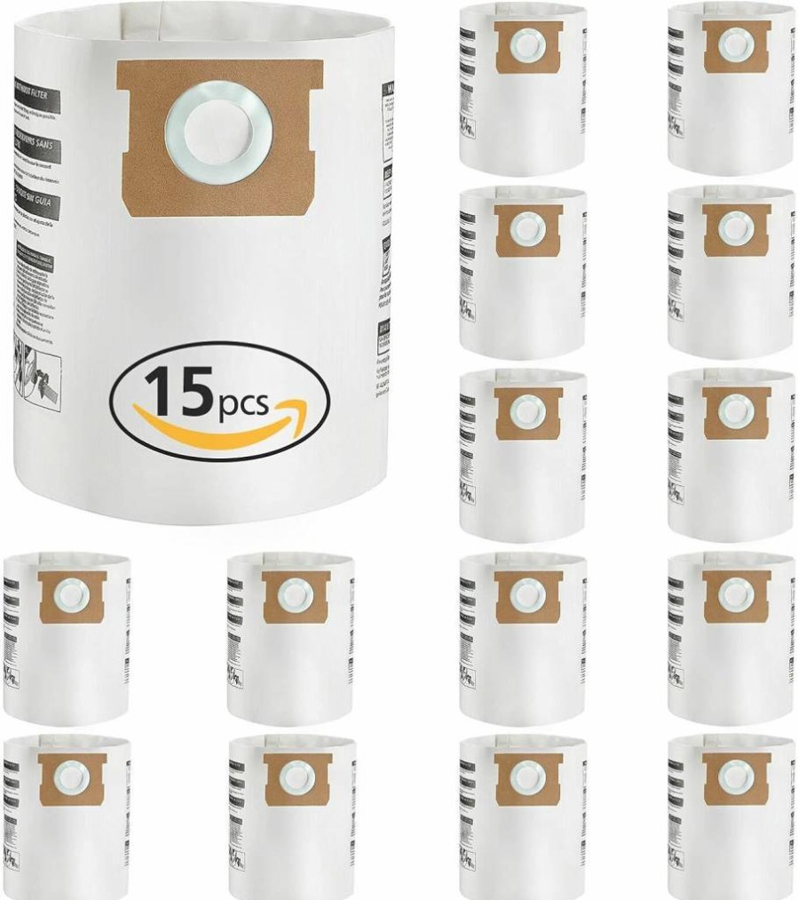 iSingo 15 Pack High-Efficiency Disposable Vacuum Filter Bags for Shop Vac - Compatible with Type E, H, VF2004, VHBS Models (5-8 Gallon)